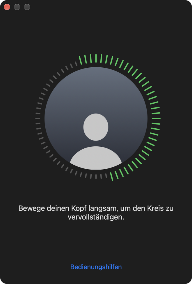 Face ID-Einrichtung: Die Striche im Kreis um eine Gesichtssilhouette färben sich grün